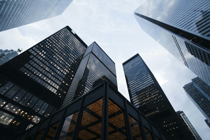 Architecture viewed between city buildings