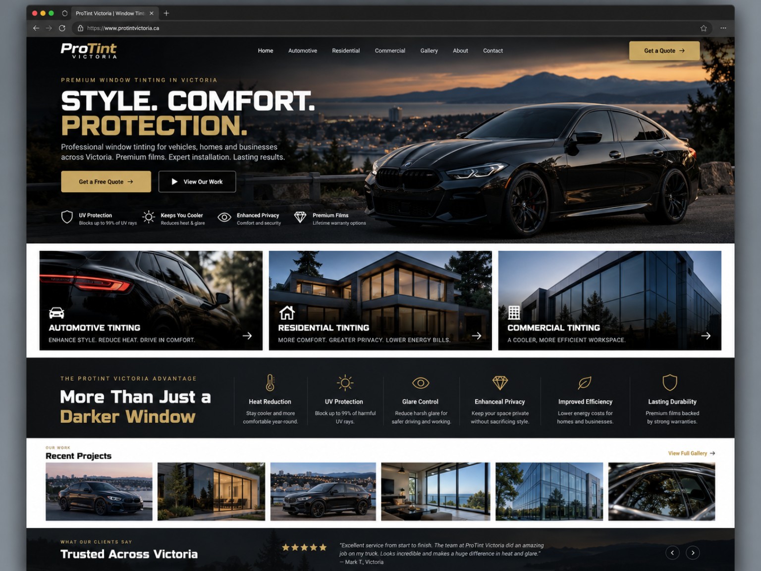 Premium window tinting website example